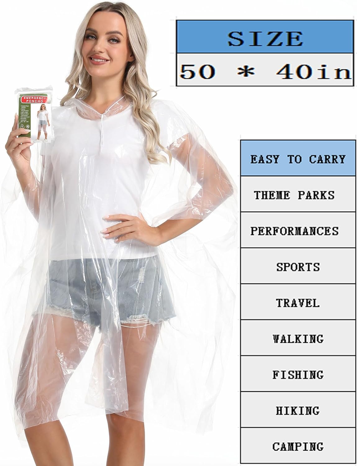 6/12 Pack Disposable Rain Ponchos Family Pack for Adults - Emergency Rain Ponchos for Women and Men - Image 5