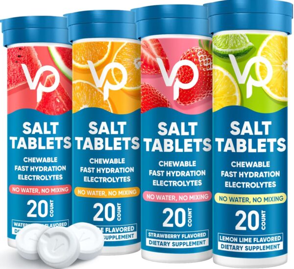 Venture Pal Chewable Electrolyte Tablets, Fast-Dissolve Sugar-Free Stick Salt Tablets – Variety Pack for Rapid Hydration, Outdoor Running, Hiking, Sports | Keto & Vegan Friendly | 80 Count (4 Pack)