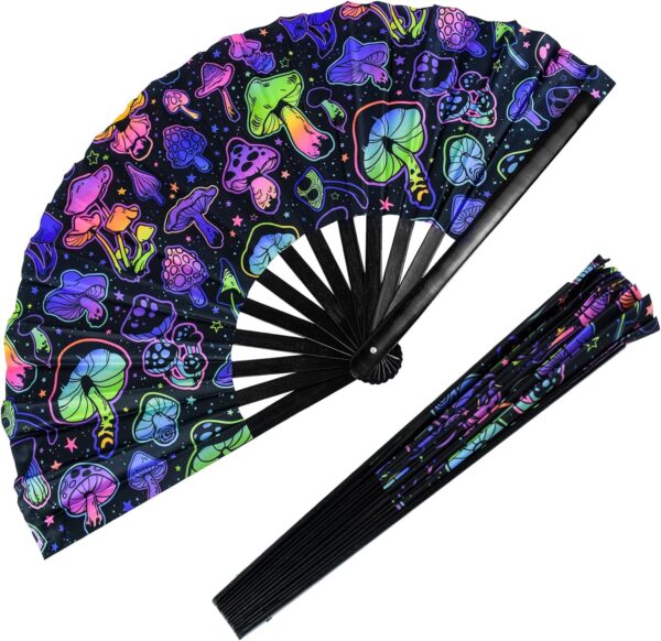Rave Folding Fan, Large Rave Clack Folding Hand Fan UV Glow Popping Handheld Foldable Silk Fan for Music Party Drag Queene Dance Performance Decoration Gift