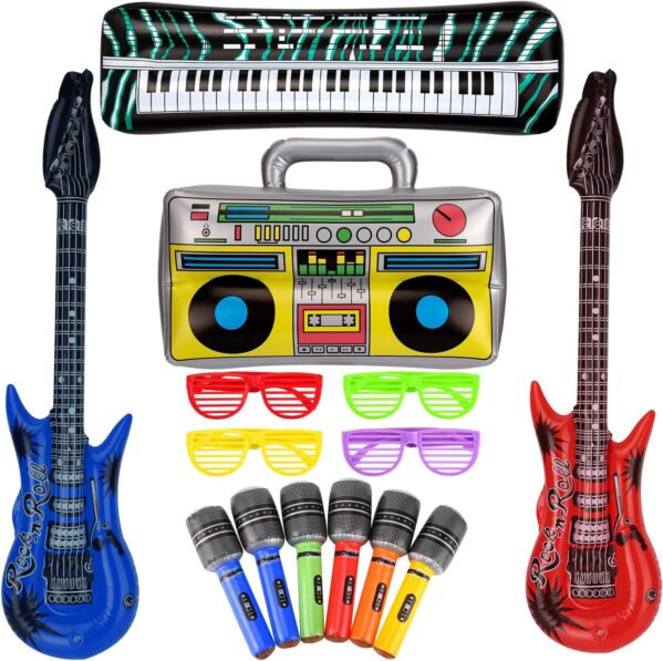 SAVITA 10 pcs Inflatable Rock Star Toy Set Inflatable Guitar Piano Party Props for Concert Theme 80s Party Decorations Favors Random Color