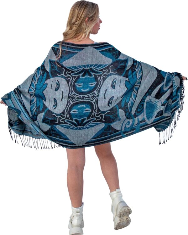 Mushroom Pashmina Shawl, w/Fringes Womens Scarf, Versatile Wrap for Festivals, Raves, Blankets