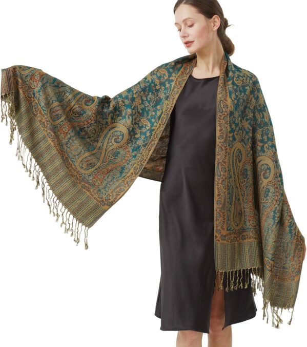 Reversible Paisley Pashmina Rave Scarf Shawl-Soft Silky Pashmina Wraps for Women Evening Dresses