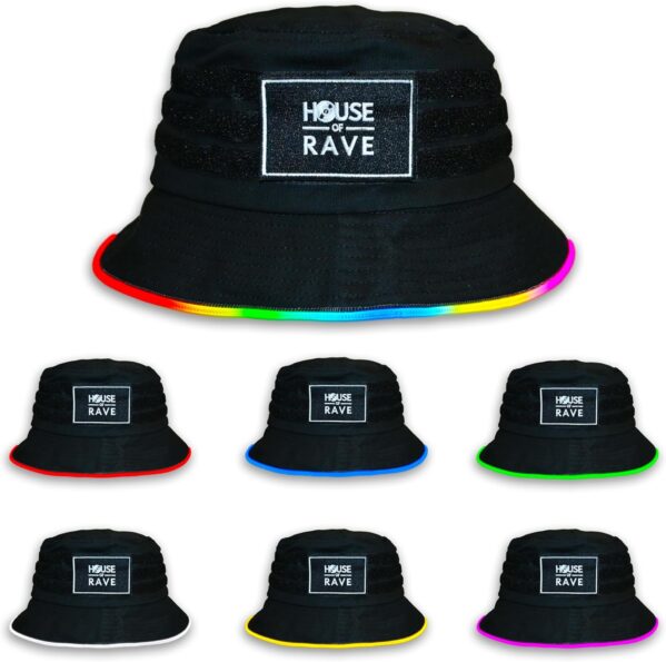 Secret Patch Pocket LED Bucket Hat – Customizable Rave Bucket Hat for Men, Women – Multicolor LED Bucket Hat – Hook and Loop Patch Bucket Hat