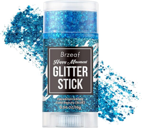 Brzeaf Blue Glitter Stick, Festival Rave Accessories, Waterproof & Long Lasting, Hair Eyeshadow Face Glitter Stick, 0.035kg, Blue