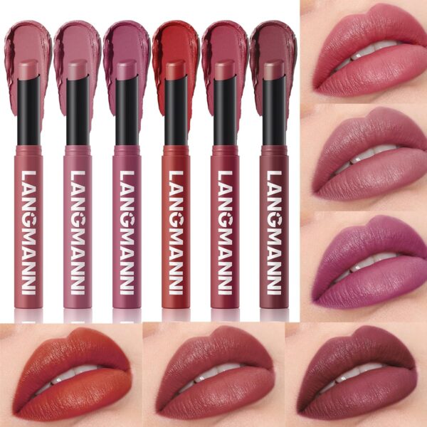 Jolilab 6 Pcs Velvet Matte Lipstick Nude Matte Soft Dark Color Stick Waterproof Long-Lasting Non-Stick Cup High Pigmented Lip Stick Lip Balm Beauty Cosmetics Gift for Girls（07#-12#