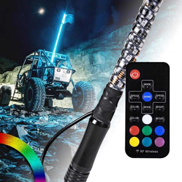True Mods 4ft Spiral RGB LED Whip Light for UTV ATV [RF Wireless Remote] USA Flag Waterproof LED Lighted Whip CB Antenna Pole Stick for RZR Can-Am Polaris SxS 4×4 Quad Dune Buggy 4 Wheeler Accessories
