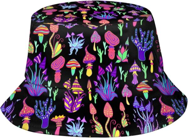 Mushroom Bucket Hats for Women Men Rave Trippy Festival Outfits Accessories for Women Summer Beach Sun Hat Packable Fisherman Cap Mushroom Gifts