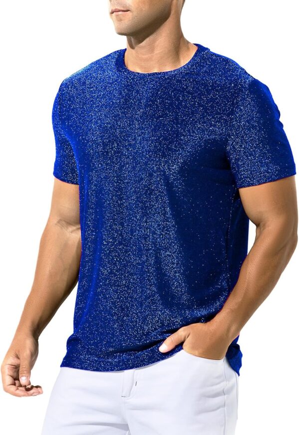 Arjen Kroos Men’s Shiny Shirts Short Sleeve Sparkly Disco Rave Hot Tops Nightclub Glitter T-Shirt