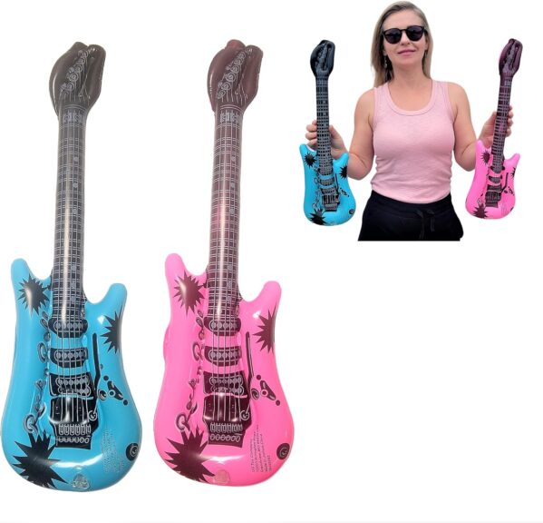 Rock Inflatable Mini Guitars (21 Inches) Vinyl. Perfect Party Favor, DJ Dance 80s Rocker (Mini Rock-n-Roll Pink & Blue (2 Pack))