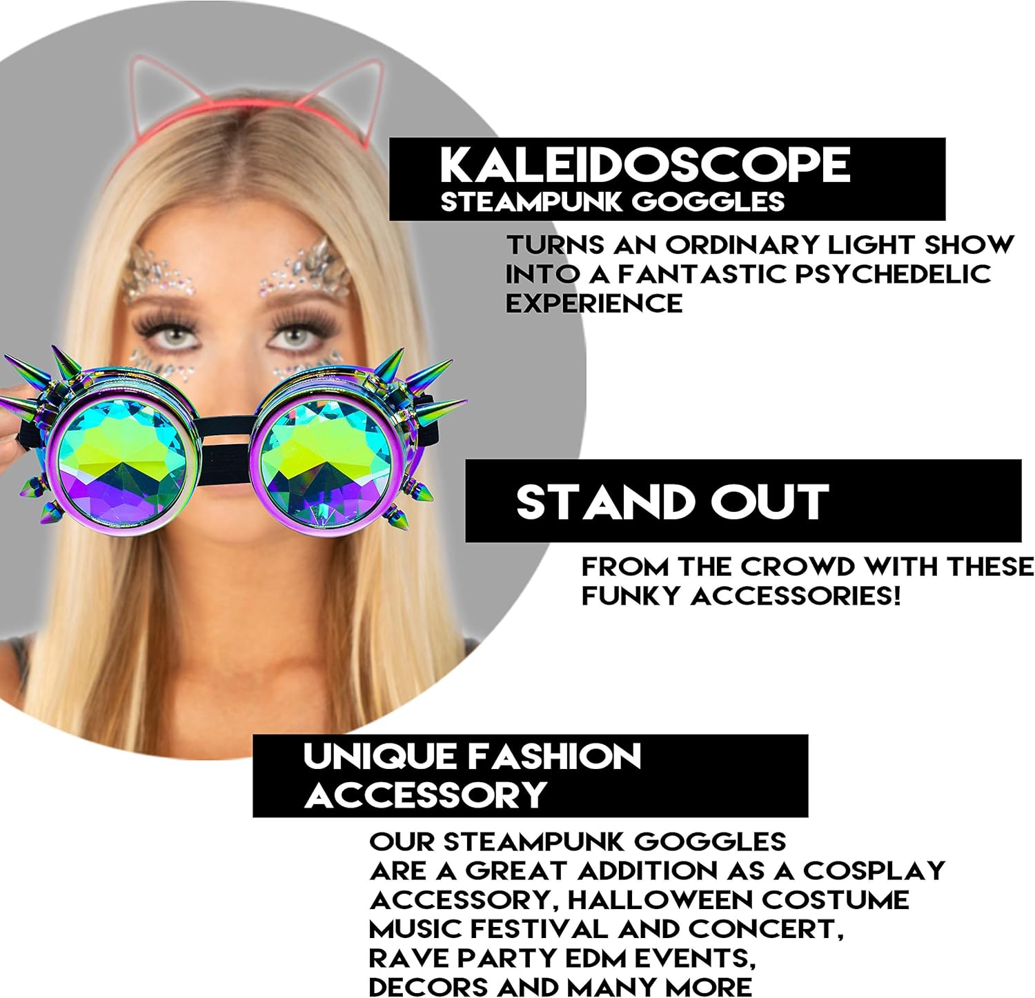 SoJourner Bags Kaleidoscope Glasses - Trippy Psychedelic Rave Goggles - Funky Prism Glasses For Raves - Festival Accessories - Image 4