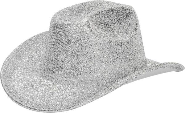 Silver Space Cowboy Hat – Sparkly Glitter Holographic Cowgirl Hat Rave Hat for Bachlorette Party Halloween(M)
